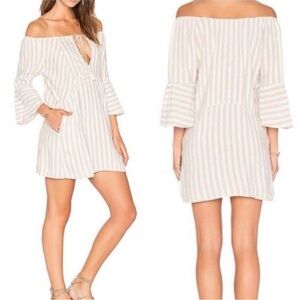 Free People Size L Folk Town Striped Mini Dress Linen Blend *FLAWS